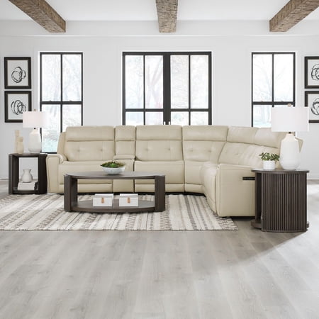 Liberty Furniture Carrington 6 Piece Power Sectional Sofa - Stone Cream Leather