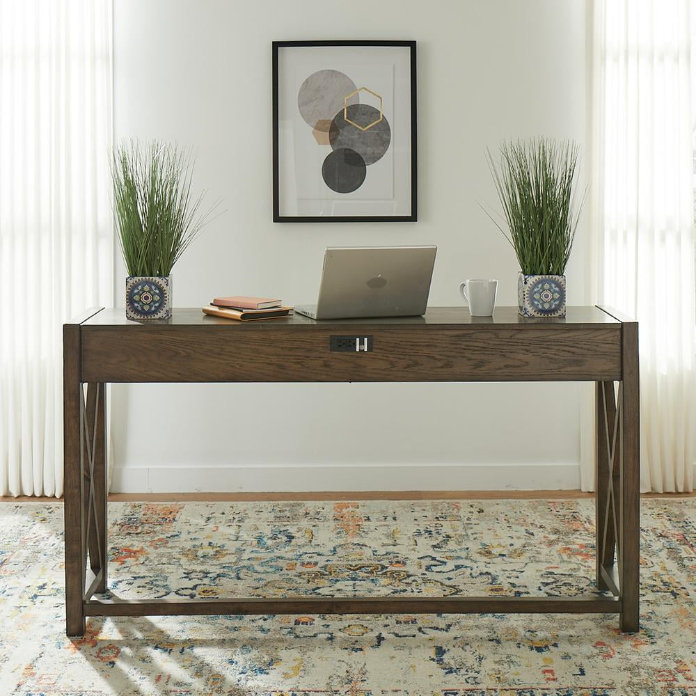 Weathered Chestnut Rectangular Wood Console Bar Table with Storage