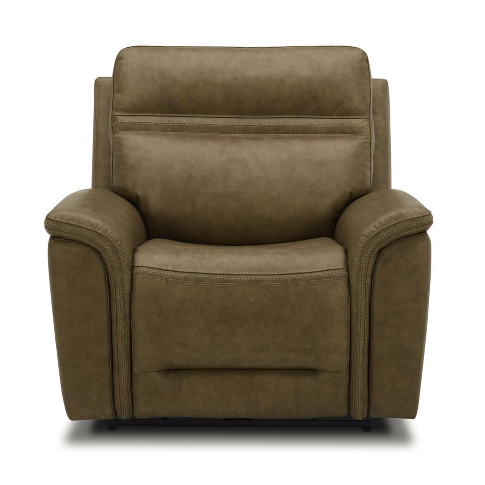 Camel Leather Swivel Recliner with Memory Foam and USB Ports