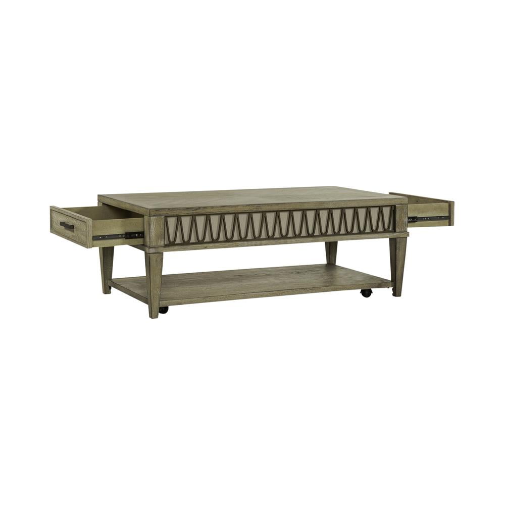 Devonshire Weathered Sandstone Rectangular Wood Cocktail Table with Storage