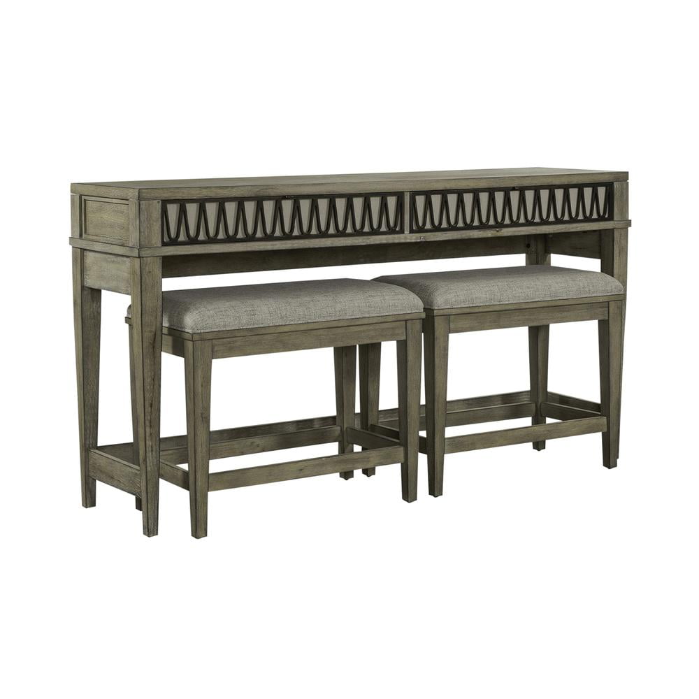 Devonshire Weathered Sandstone Wood Console Set with Stools