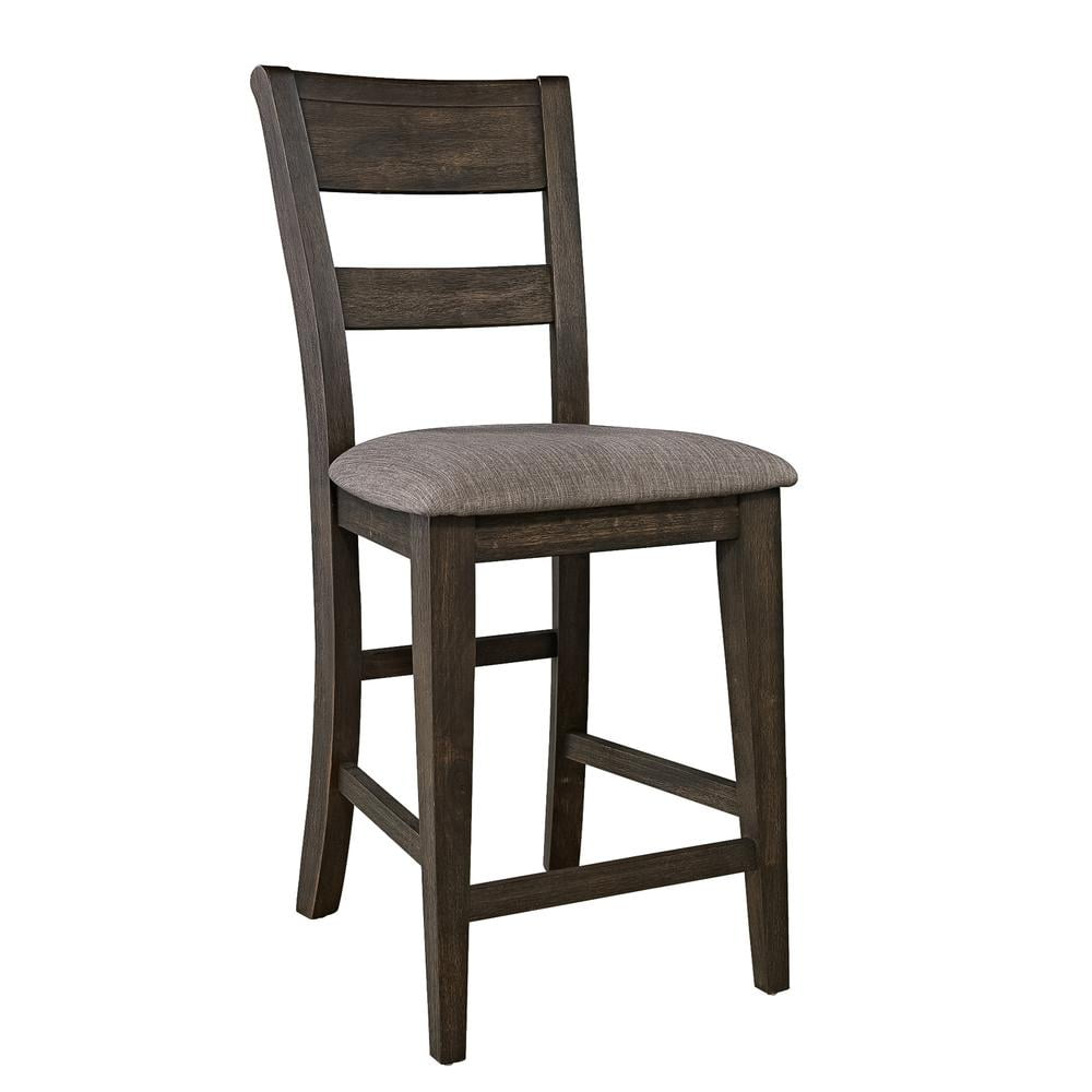 Gray Upholstered Dark Chestnut Wood Counter Chair