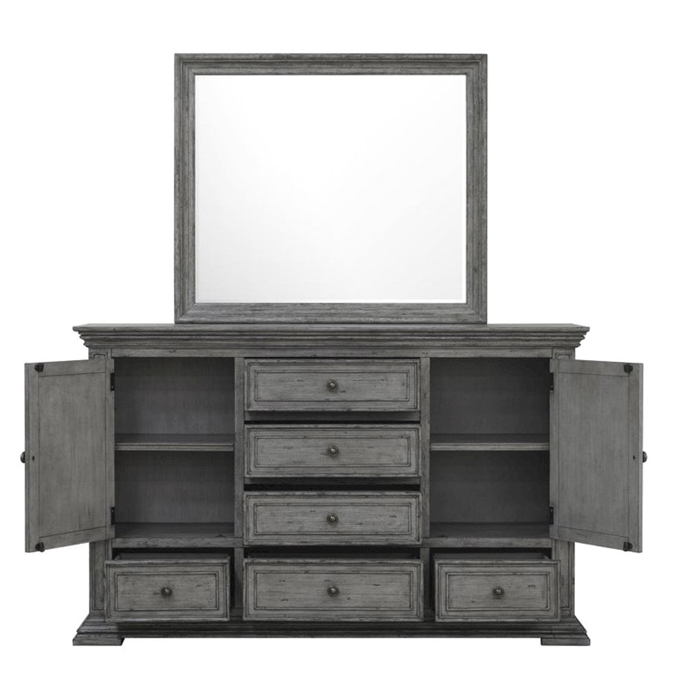 Gray Rubberwood Dresser with Mirror and Birch Veneers