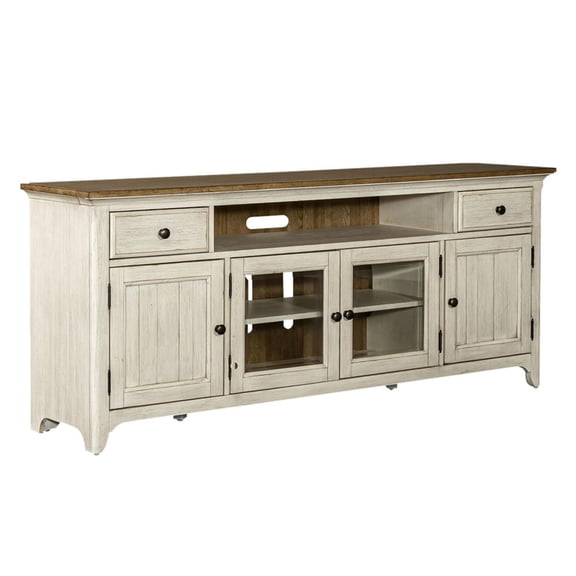 Liberty Furniture Industies, INC Farmhouse Reimagined Entertainment TV Stand in Antique White w/ Chestnut Top