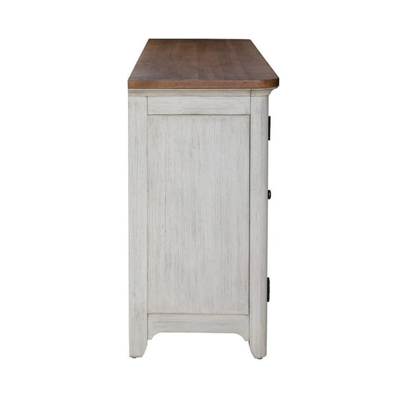 Liberty Furniture Farmhouse Reimagined 80 Inch TV Console - Antique White with Chestnut Tops