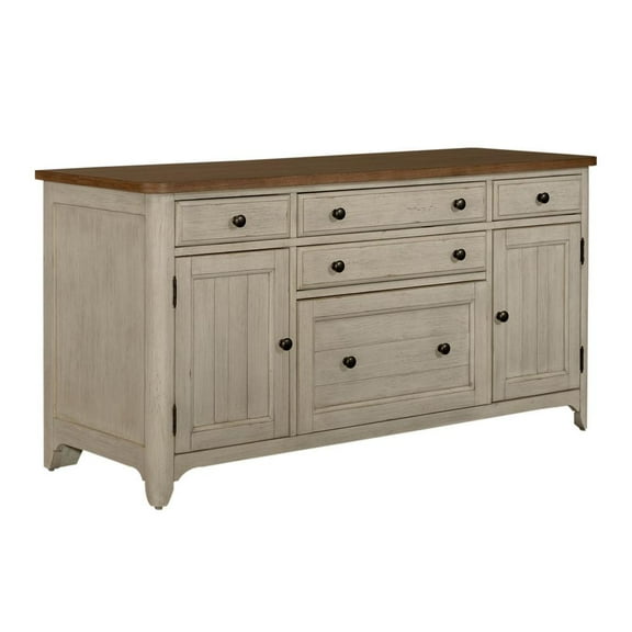 Liberty Furniture Industies, INC Farmhouse Reimagined Door Credenza in Antique White w/ Chestnut Top