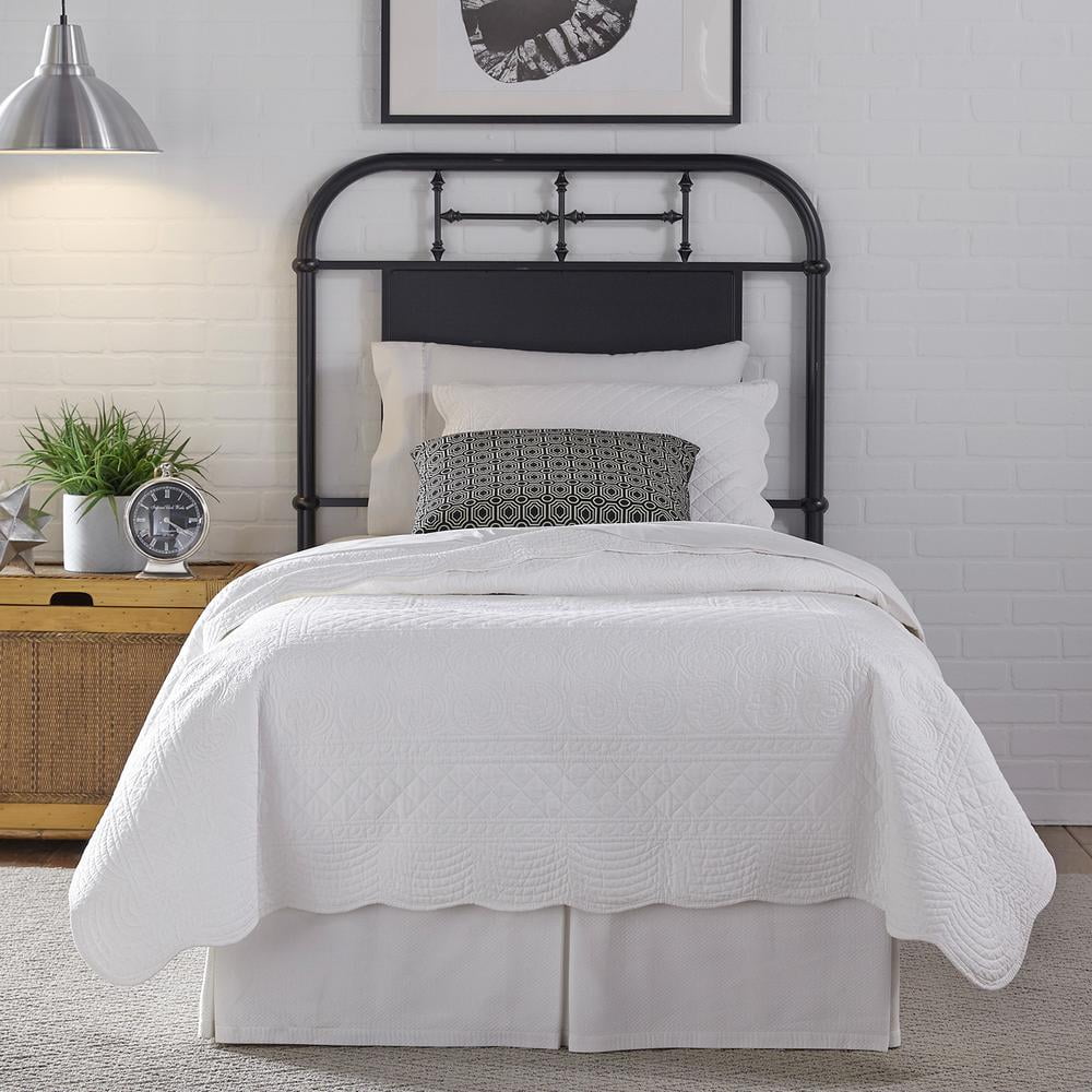 Full Black Metal Headboard with Vintage Silver Accents
