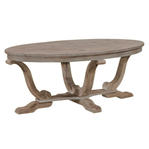 Liberty Furniture Industies, INC Greystone Mill Oval Cocktail Table in Stone White Wash w/ Wirebrush Distressing