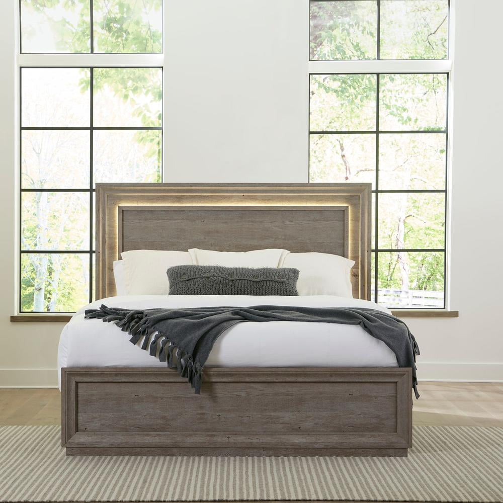 Graystone King Wood Panel Bed with Lighted Headboard