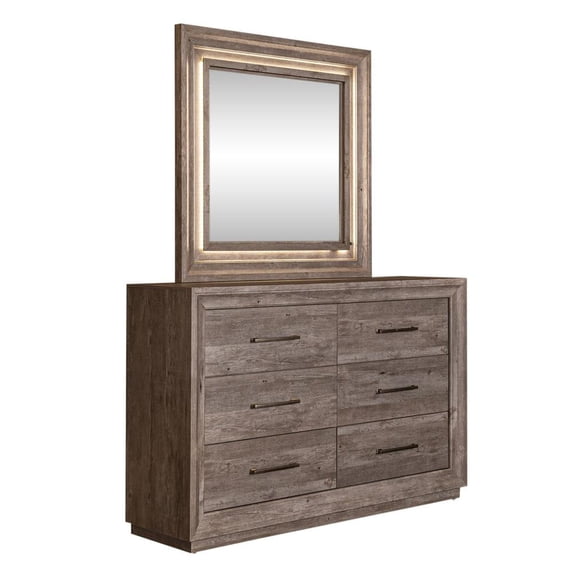 Liberty Furniture Industries Horizons Graystone Dresser & Mirror with Inset Lighting