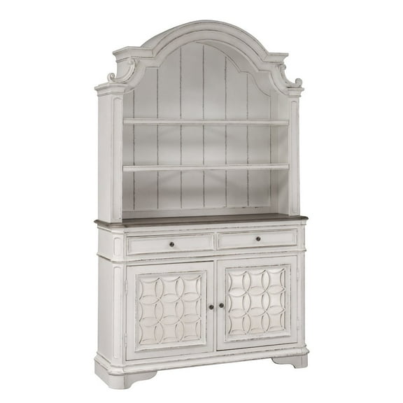 Liberty Furniture Hutch & Buffet in Rubberwood Solids w/ White Oak & Birch Veneers