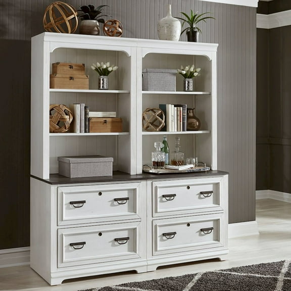 Liberty Furniture Industies, INC Allyson Park Home Office 2 Piece Set - Wirebrushed White w/ Charcoal Tops