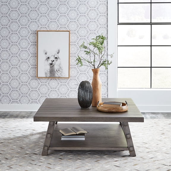 Liberty Furniture Modern Farmhouse Oversized Square Cocktail Table Gray