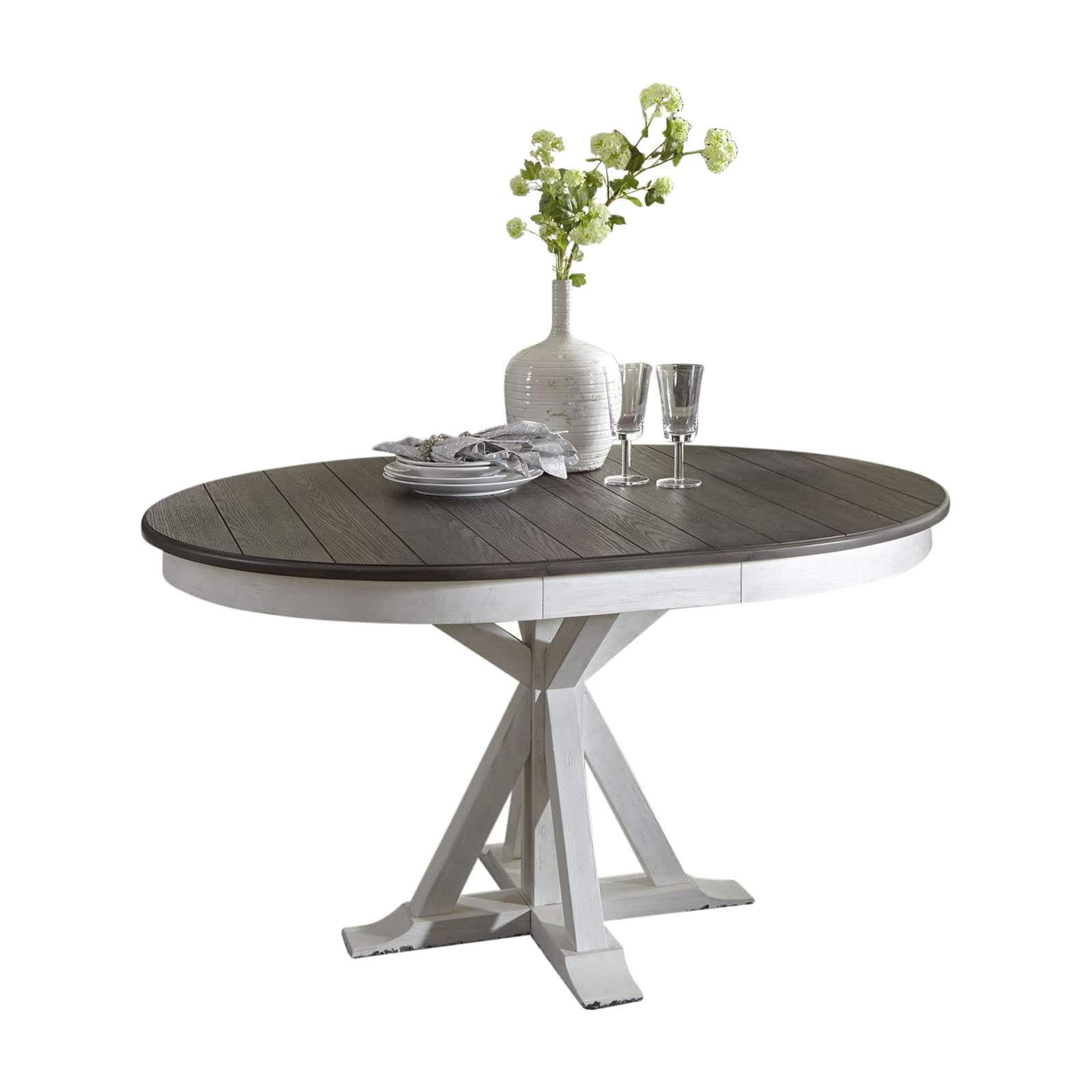 Allyson Park Round Black and White Extendable Wood Dining Table