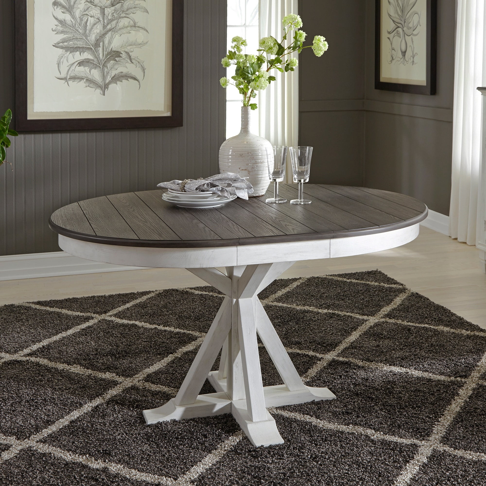 Allyson Park Round Black and White Extendable Wood Dining Table