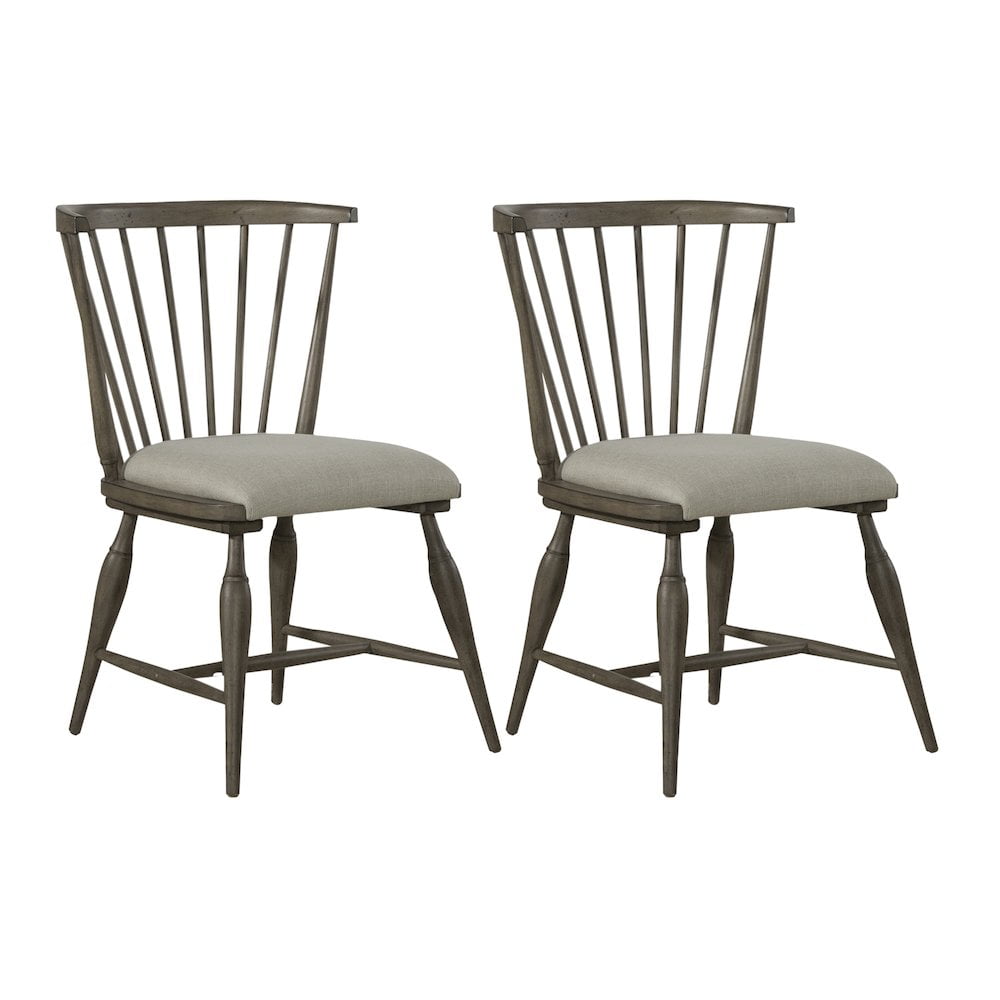 Dusty Taupe Upholstered Windsor Chairs with Linen Seats, Set of 2