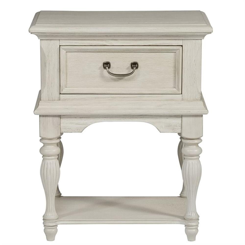 Bayside Antique White Pine and Acacia 1-Drawer Nightstand