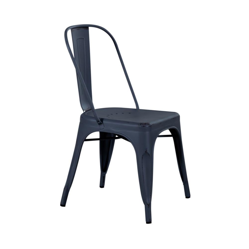 Navy Metal Cross Back Side Chair with Distressed Finish