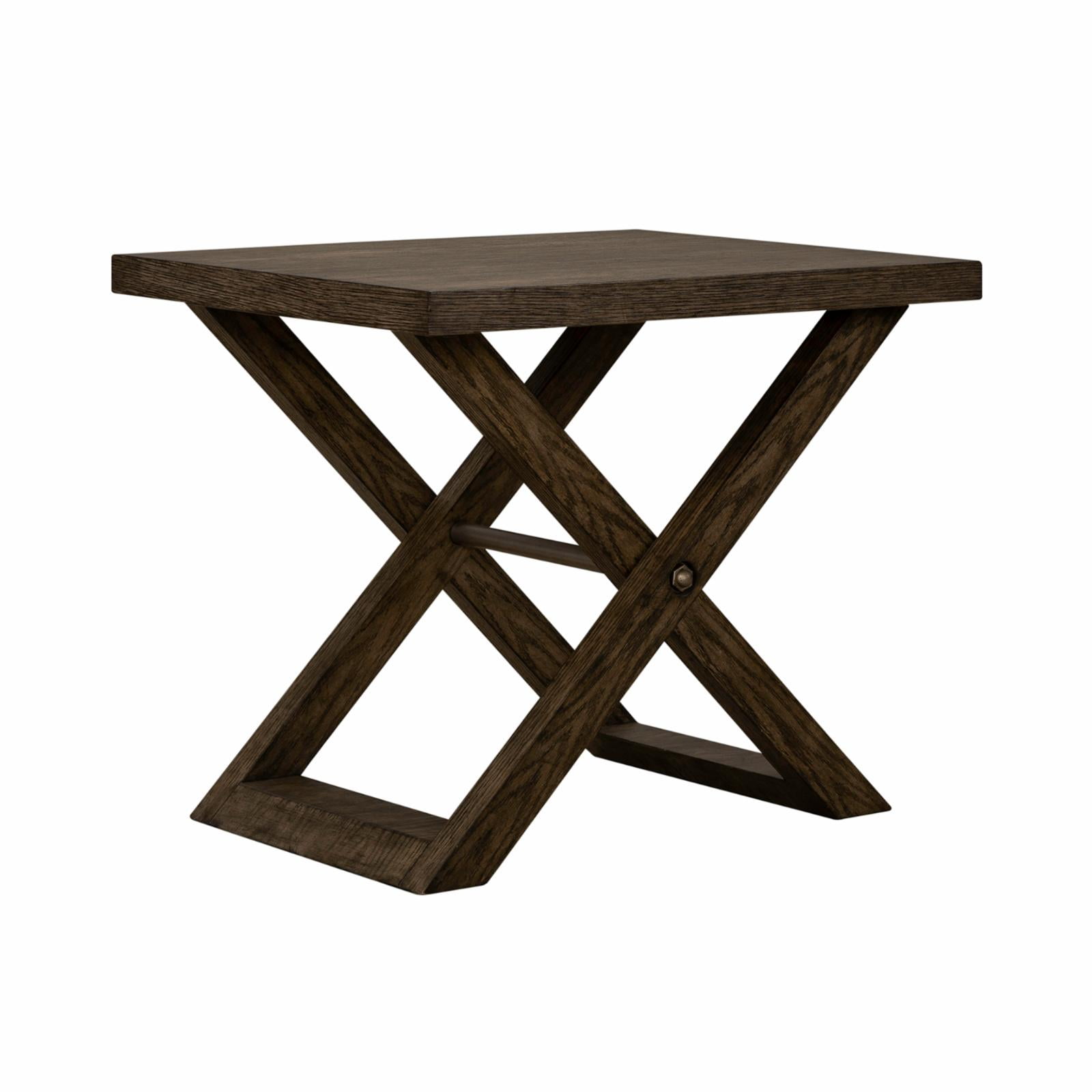 Russet Brown Oak and Metal X-Base End Table