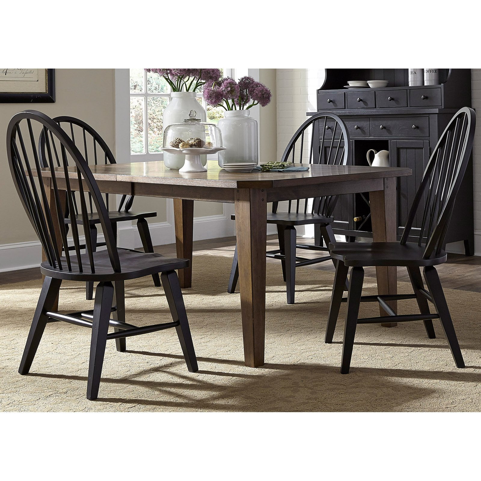 Hearthstone 5-Piece Rustic Oak and Black Dining Set