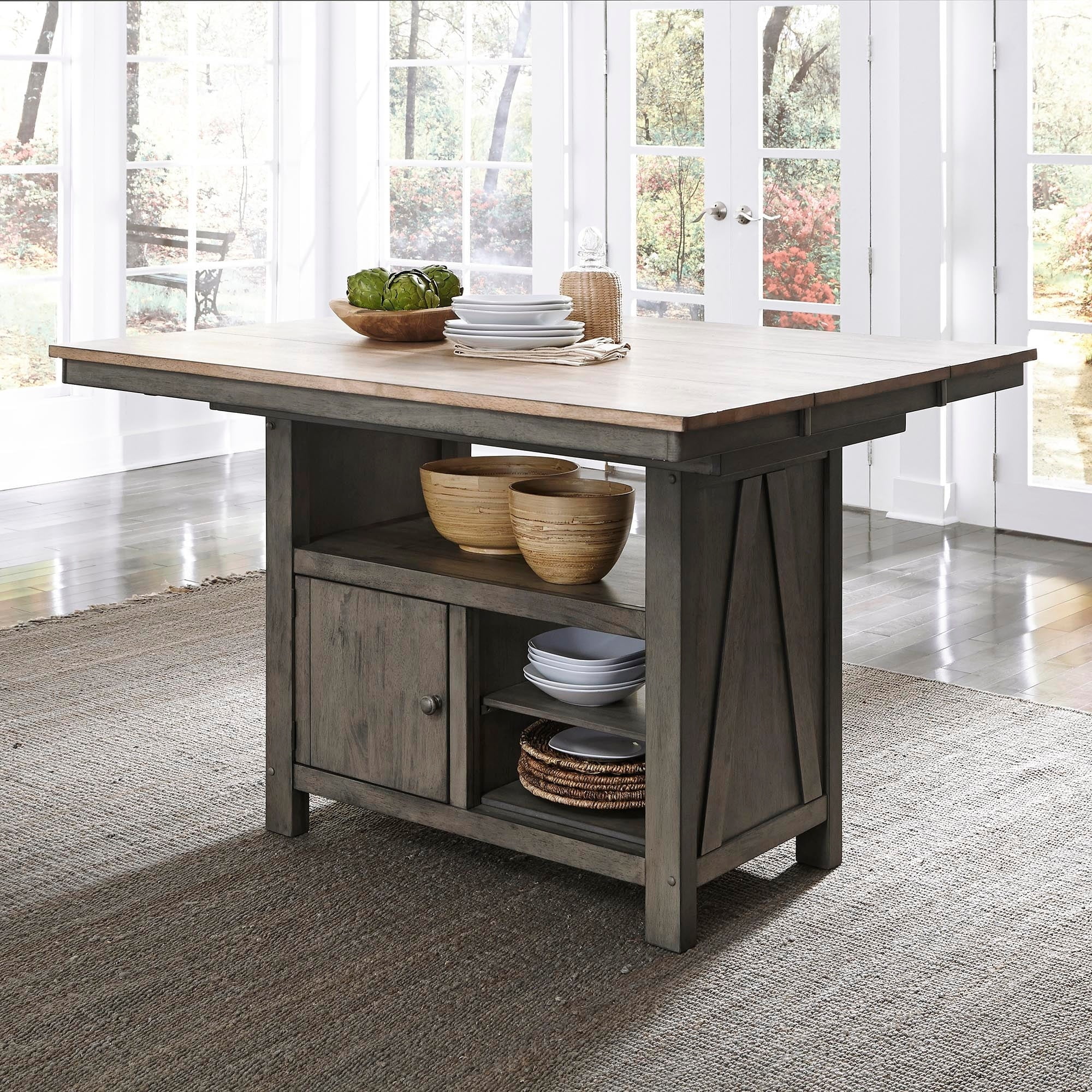 Lindsey Farm 46" Gray and Sandstone Rubberwood Kitchen Island