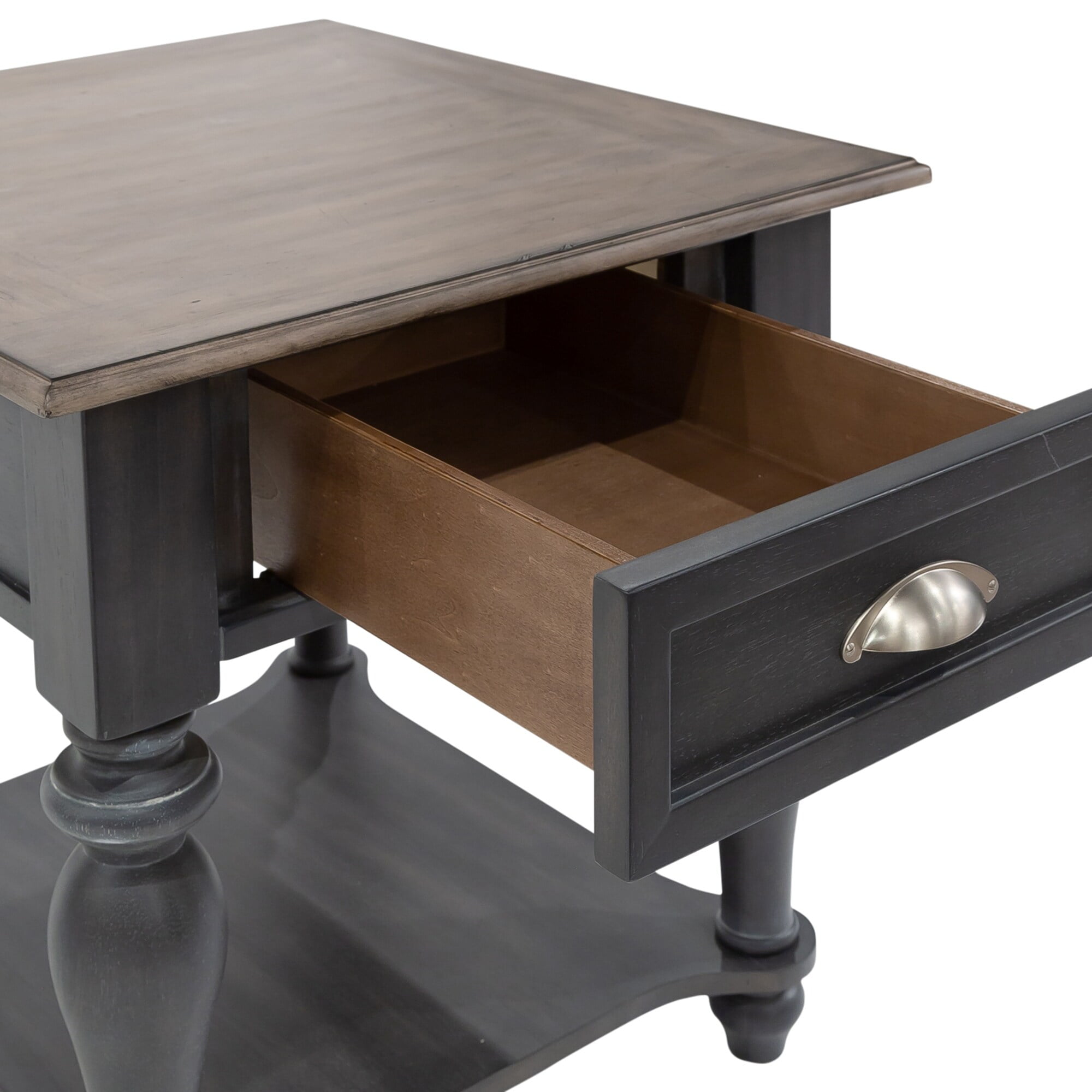 Traditional White and Gray Wood End Table with Storage