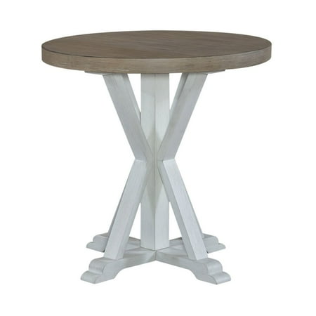 Liberty Furniture Industies, INC Round End Table in Soft White Wash Finish w/ Wire Brushed Gray Tops