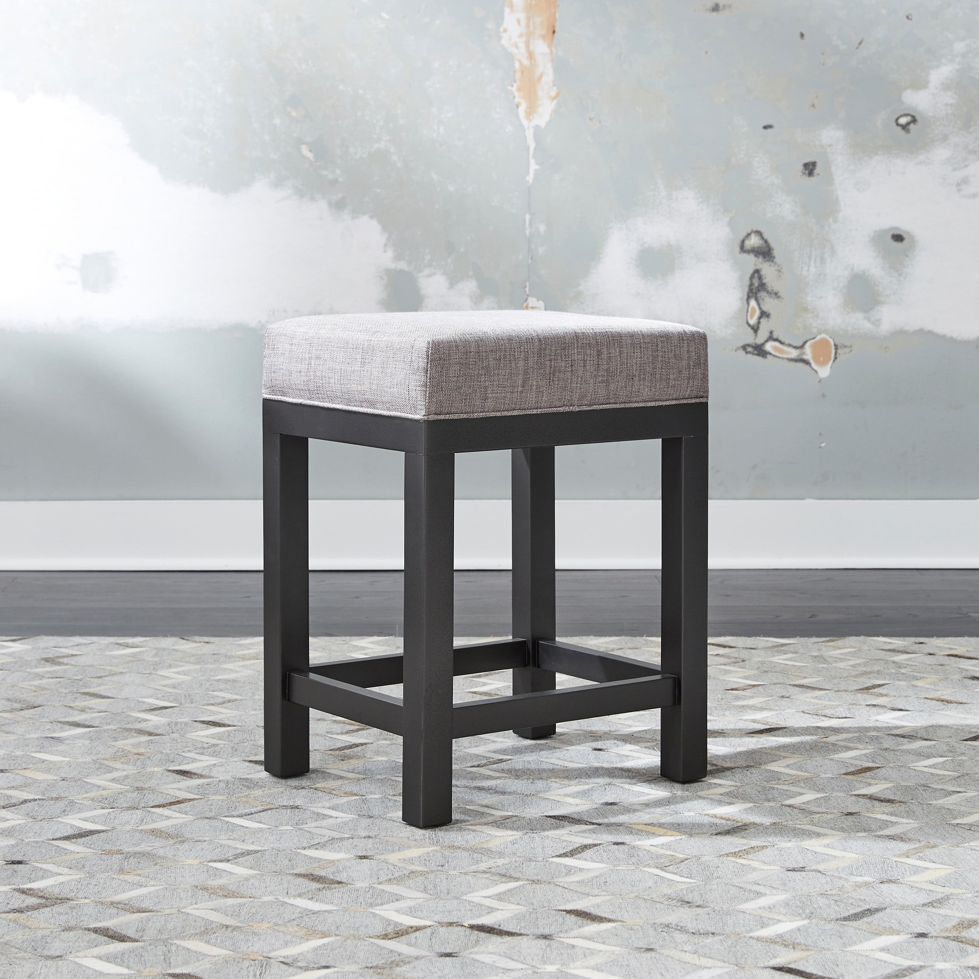 Gray Upholstered Backless Wood Counter Stool Set
