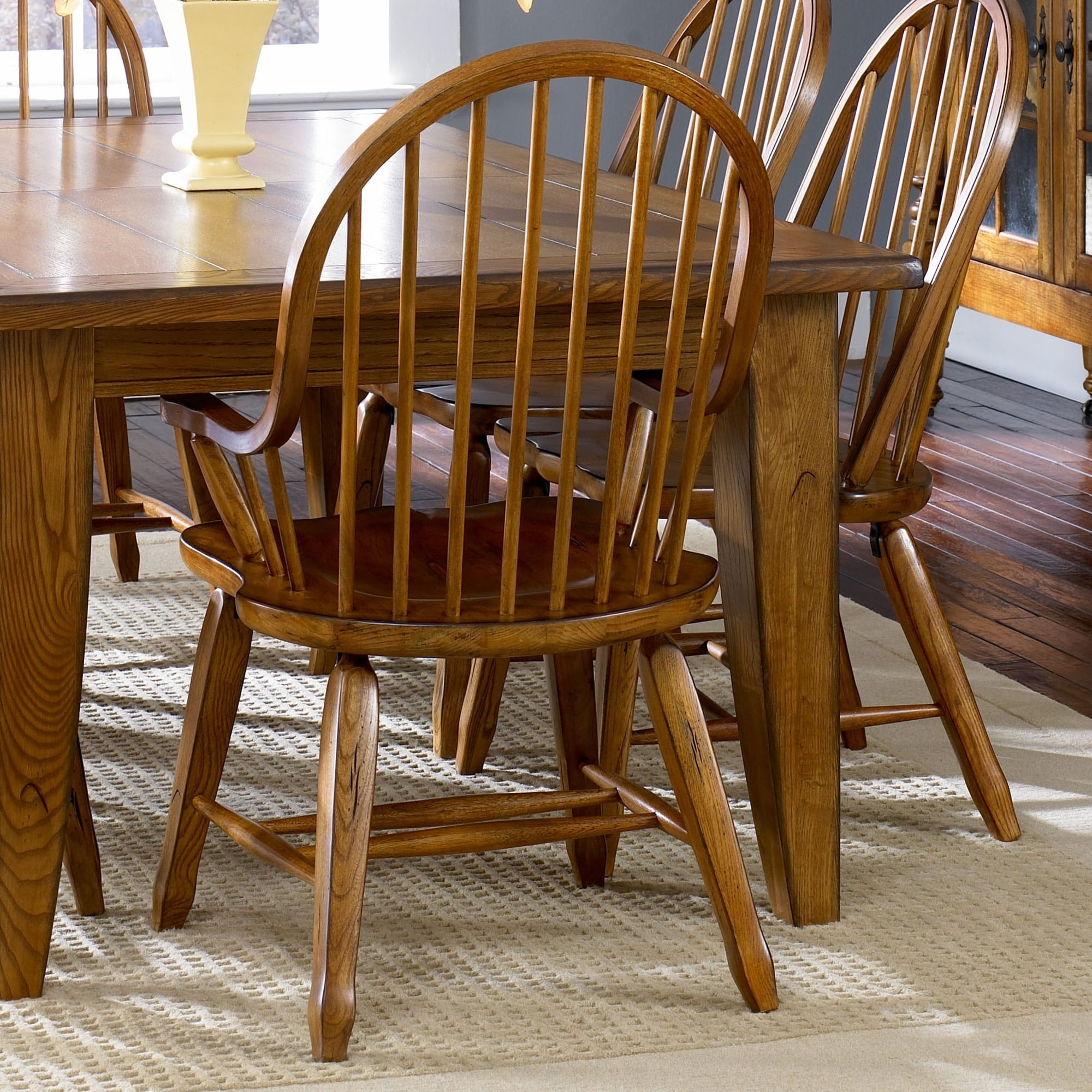 Rustic Oak Windsor Slat Back Arm Chair