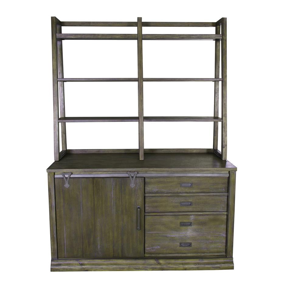 Saddle Brown Poplar and White Oak 54" Executive Desk with Hutch