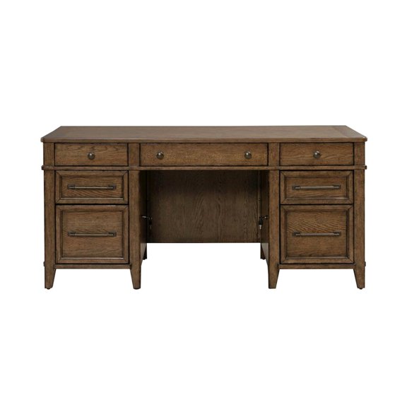 Liberty Furniture Jr Executive Desk with Keyboard Tray, Locking File Storage- Amber Brown Oak Wood