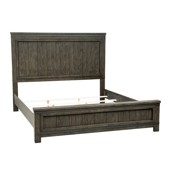Liberty Furniture Industies, INC Thornwood Hills King Panel Bed, Dresser & Mirror - Rock Beaten Brown w/ Saw Cuts