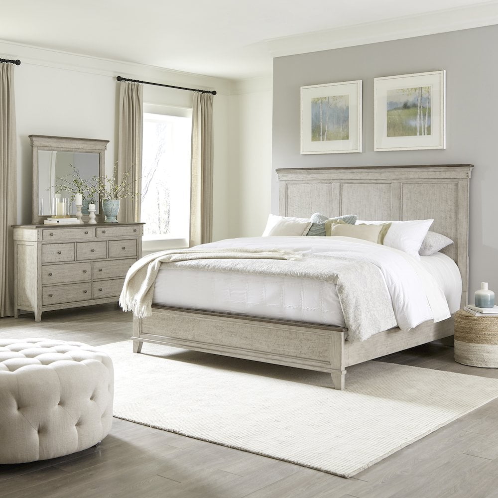 White Pine and Alder Veneer King Panel Bed Set
