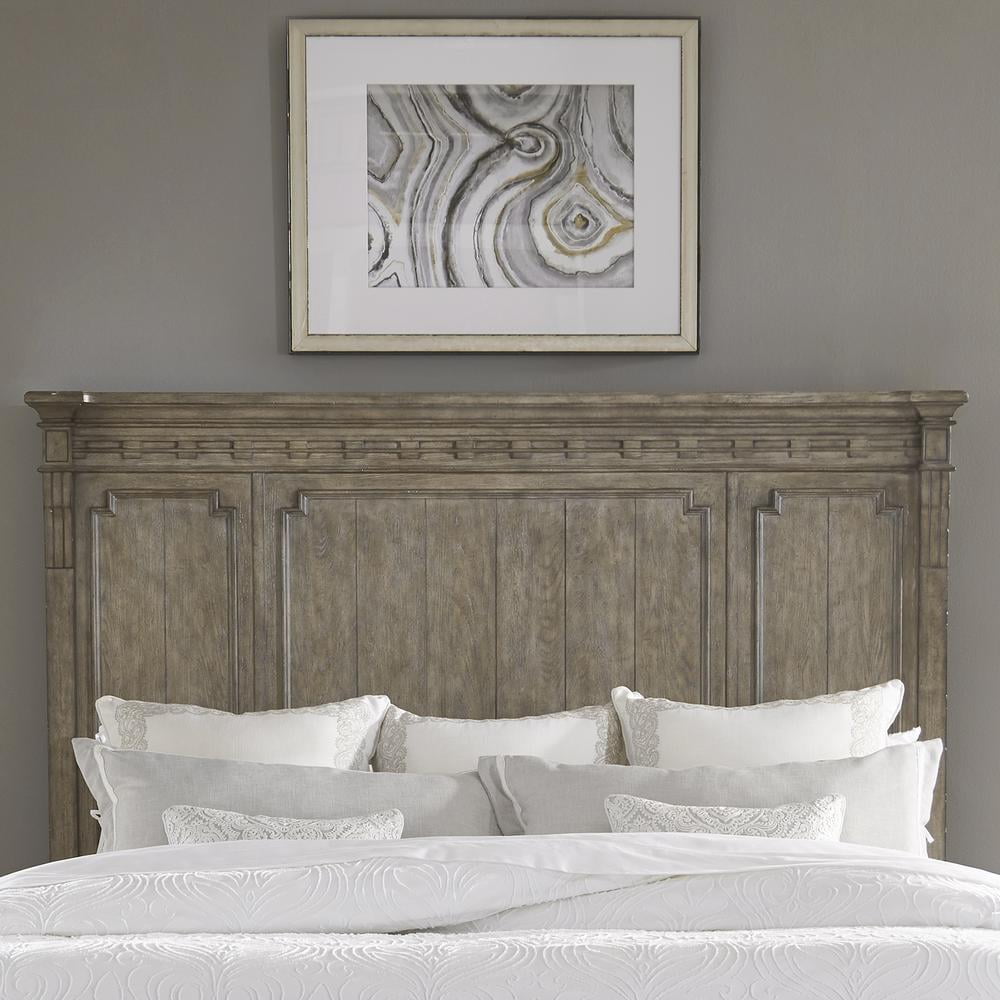 King Mansion Style Brown Wood Panel Headboard