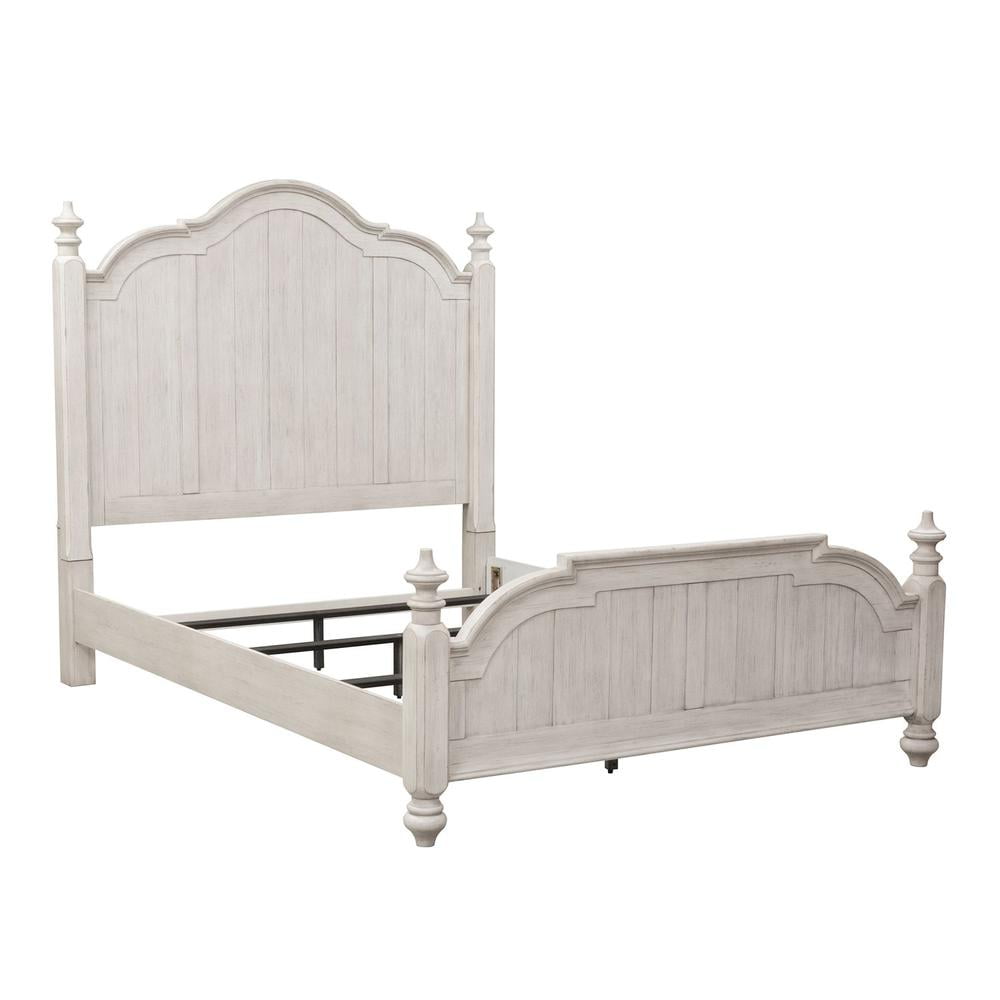 Cottage Charm Antique White King Poster Bed with Pine Frame
