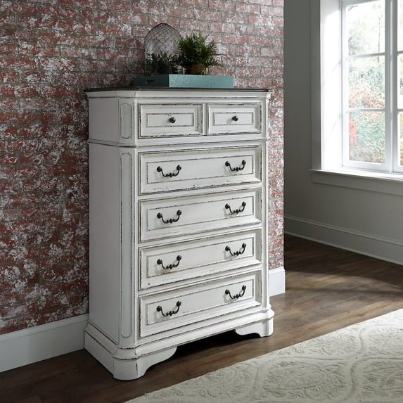 Liberty Furniture Industies, INC King Upholstered Bed, Dresser & Mirror, Chest, Night Stand - Antique White