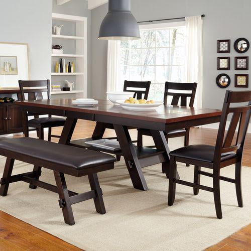 Lawson Espresso Wood Dining Set with Bench and 4 Chairs