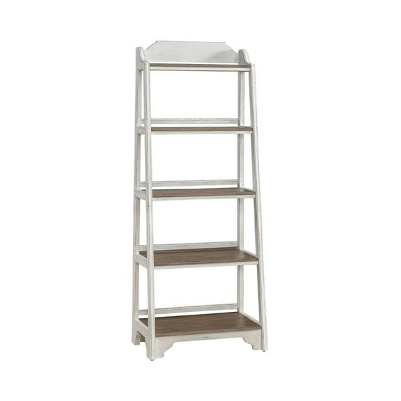 Liberty Furniture Leaning Pier Ladder Shelf Bookcase Oak Wood Tops 72" Height - Antique White