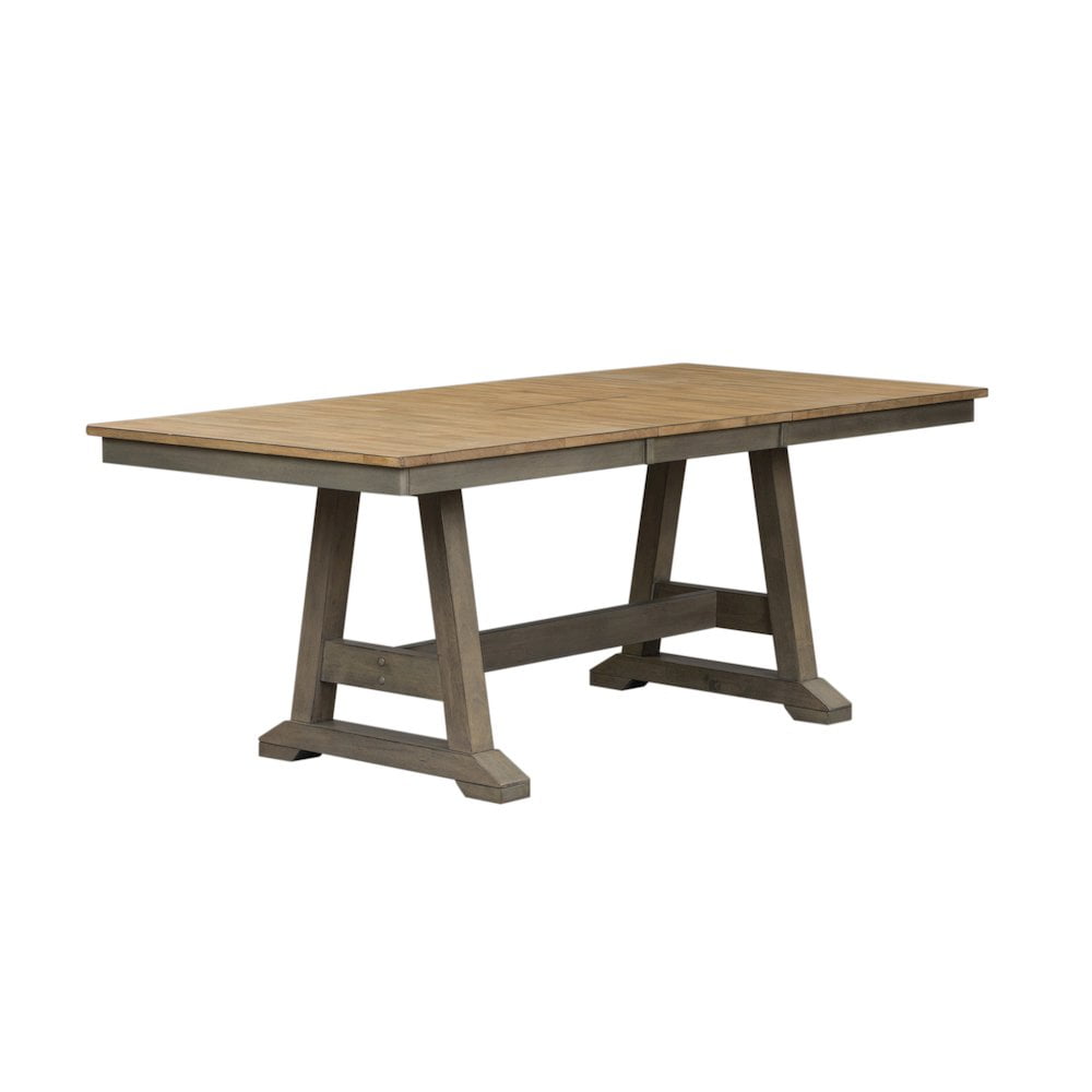 Rustic Gray-Brown Rubberwood 78'' Extendable Trestle Dining Table