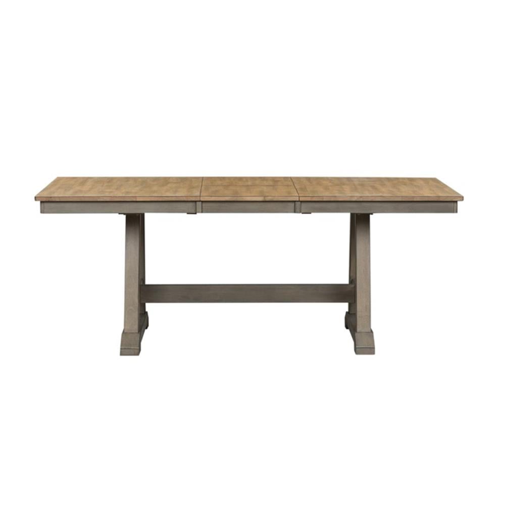 Rustic Gray-Brown Rubberwood 78'' Extendable Trestle Dining Table