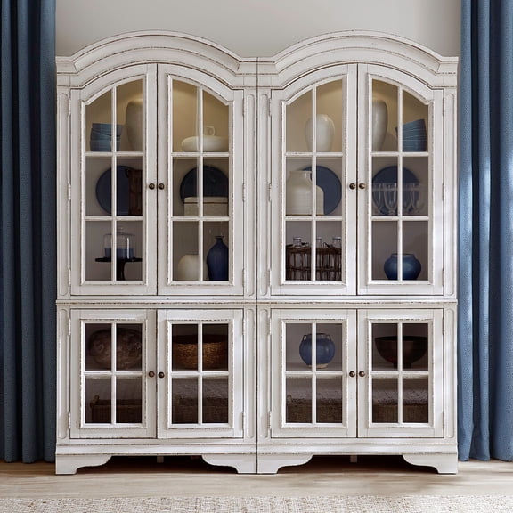 Liberty Furniture Magnolia Manor 2 Piece Bunching Cabinets Glass Door Display Set - White Oak Wood