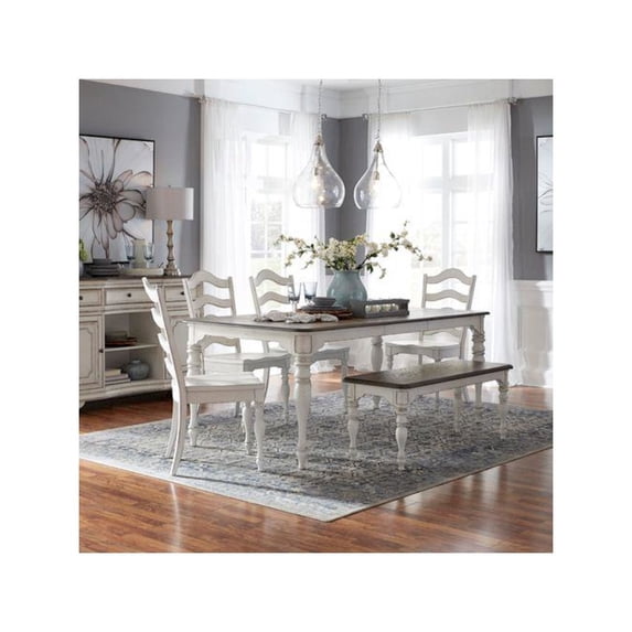 Liberty Furniture Industries, Inc. 6 Piece Leg Table Dining Room Set with Bench, 4 Ladder Back Chairs