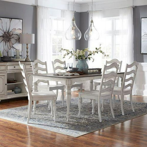Liberty Furniture Magnolia Manor 7 Piece Leg Table Set - Antique White & Weathered Bark