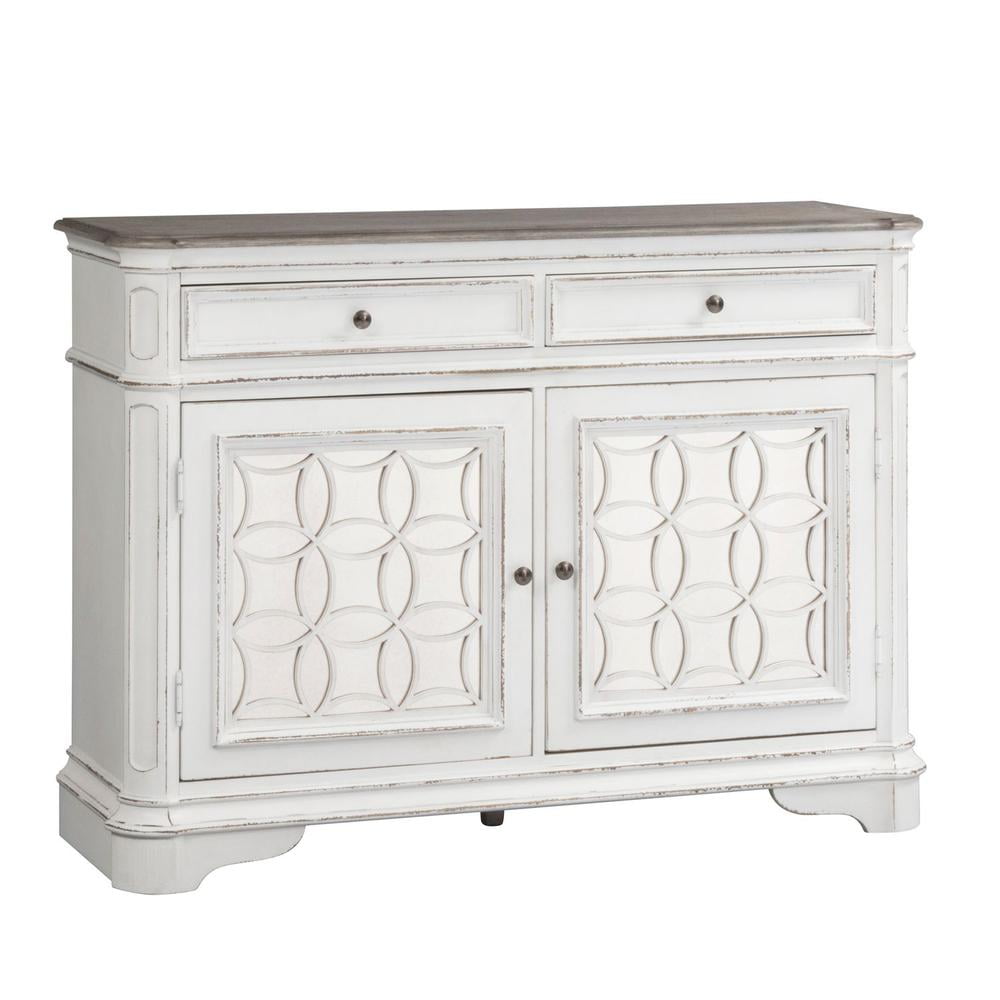 Antique White Mirrored 2-Drawer Traditional Buffet