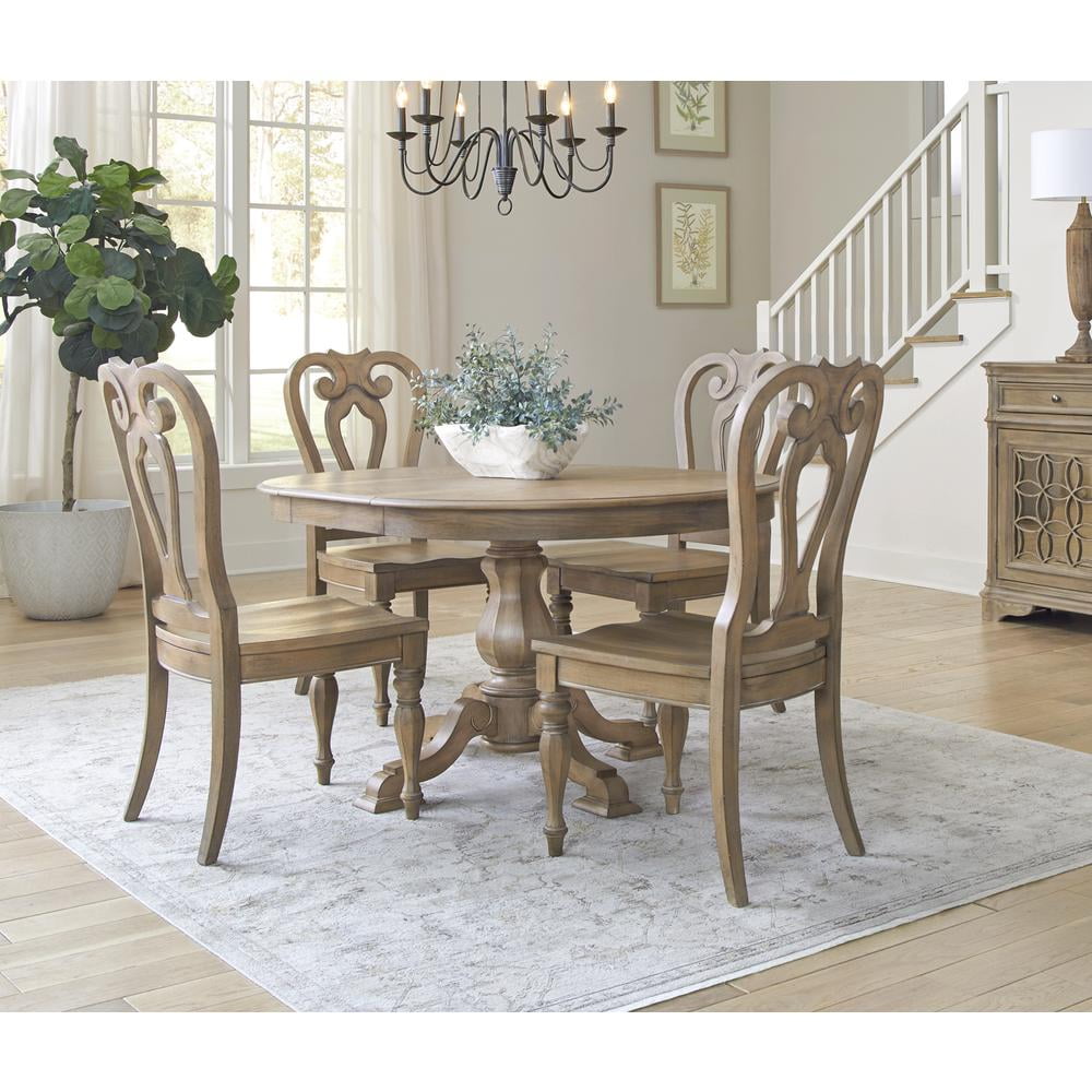 Weathered Bisque 5-Piece Pedestal Dining Table Set with Splat Back Chairs