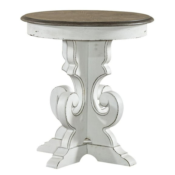 Liberty Furniture Industries Magnolia Manor Round End Table - 2 Finish Options Antique White Distressed, Painted Distressed Finish