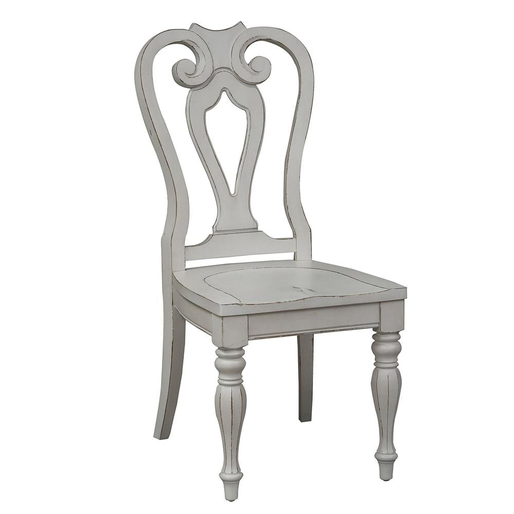 Antique White Upholstered High Slat Side Chair in Rubberwood