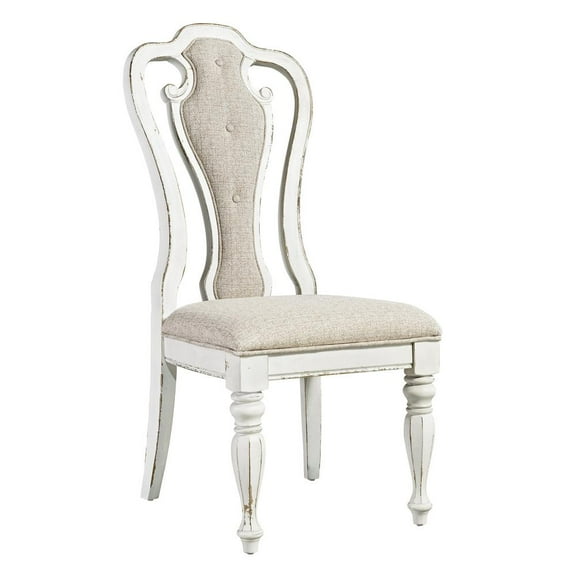 Magnolia Manor Splat Back Uph Side Chair (RTA) in Antique White/Weathered Bark