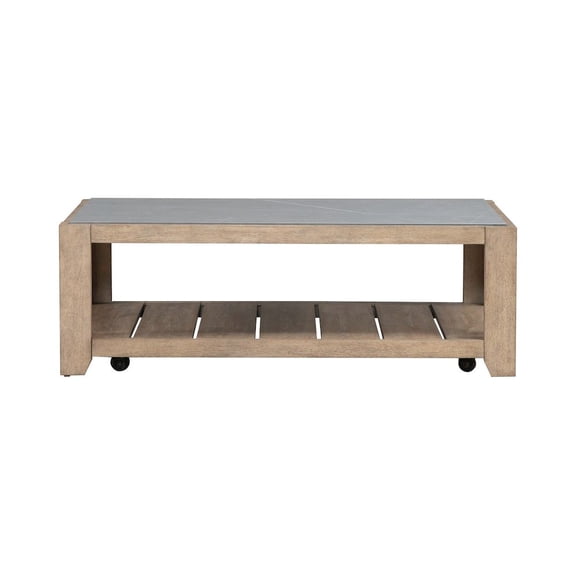 Liberty Furniture Millstone Cocktail Table with Unique Tile Top for Living Room - Nutmeg Oak Wood