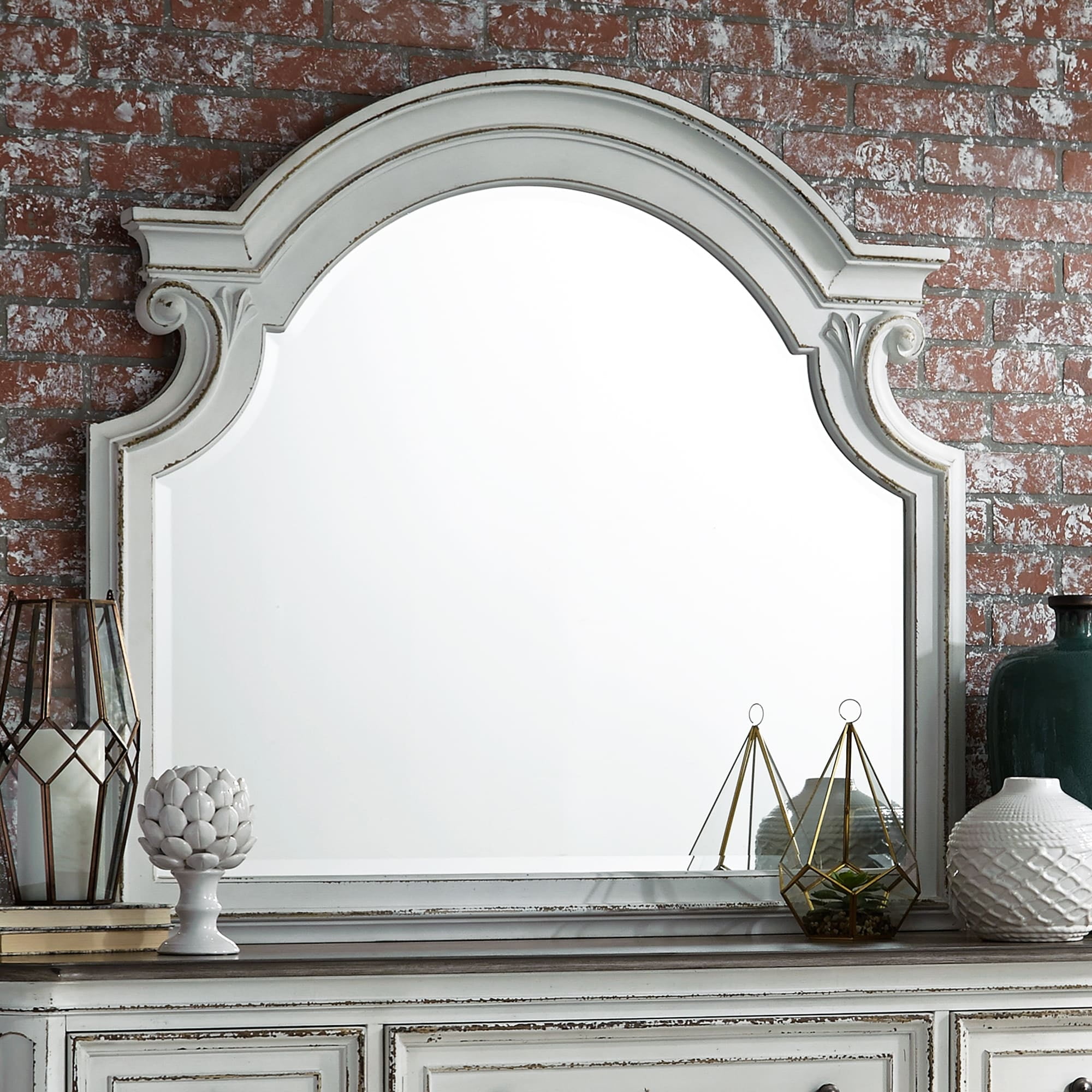 Antique White Traditional Rectangular Wood Mirror